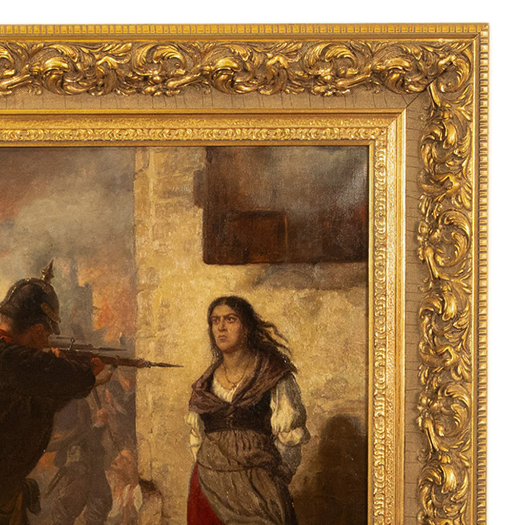 Pair French Franco-Prussian Historical Military War Propaganda Oil Paintings by Charles Louis Muller, 1870