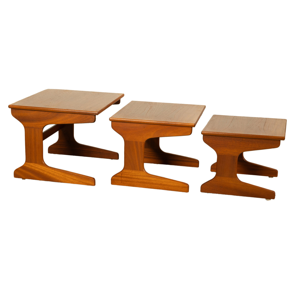 Set of Three Danish Mid Century Modern Teak Nesting Side Coffee Tables 1960s