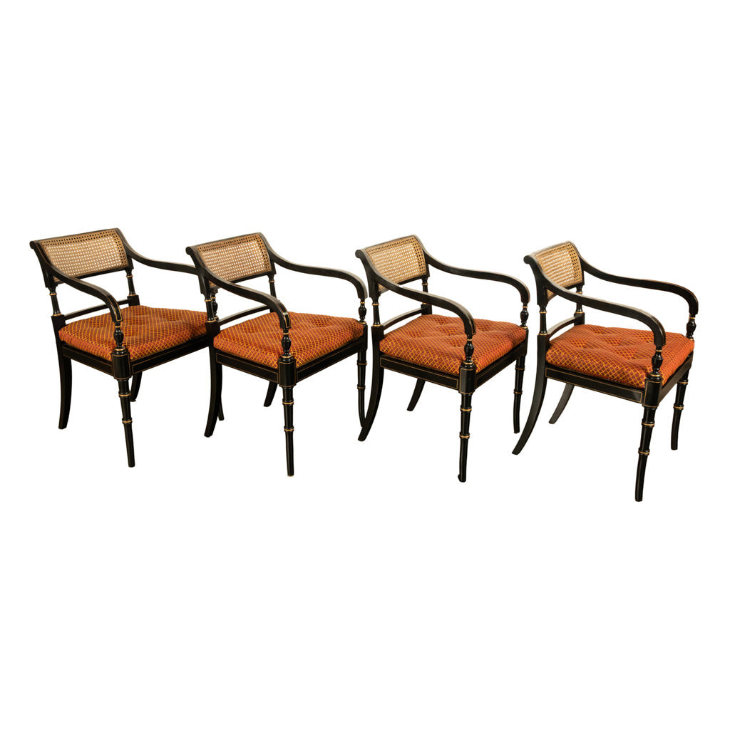 Set Eight Federal Style Japanned & Gilded Dining Arm Chairs Kittinger Furniture