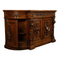 Antique 19thC French Black Forest Carved Oak Hunt Buffet Sideboard Bar 1870