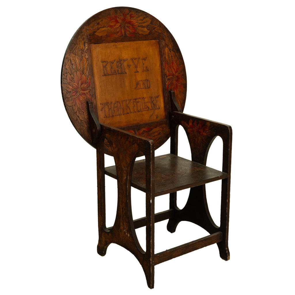 Antique Folk Art Poker Work Arts & Crafts Monks Bench Table Chair New York 1900