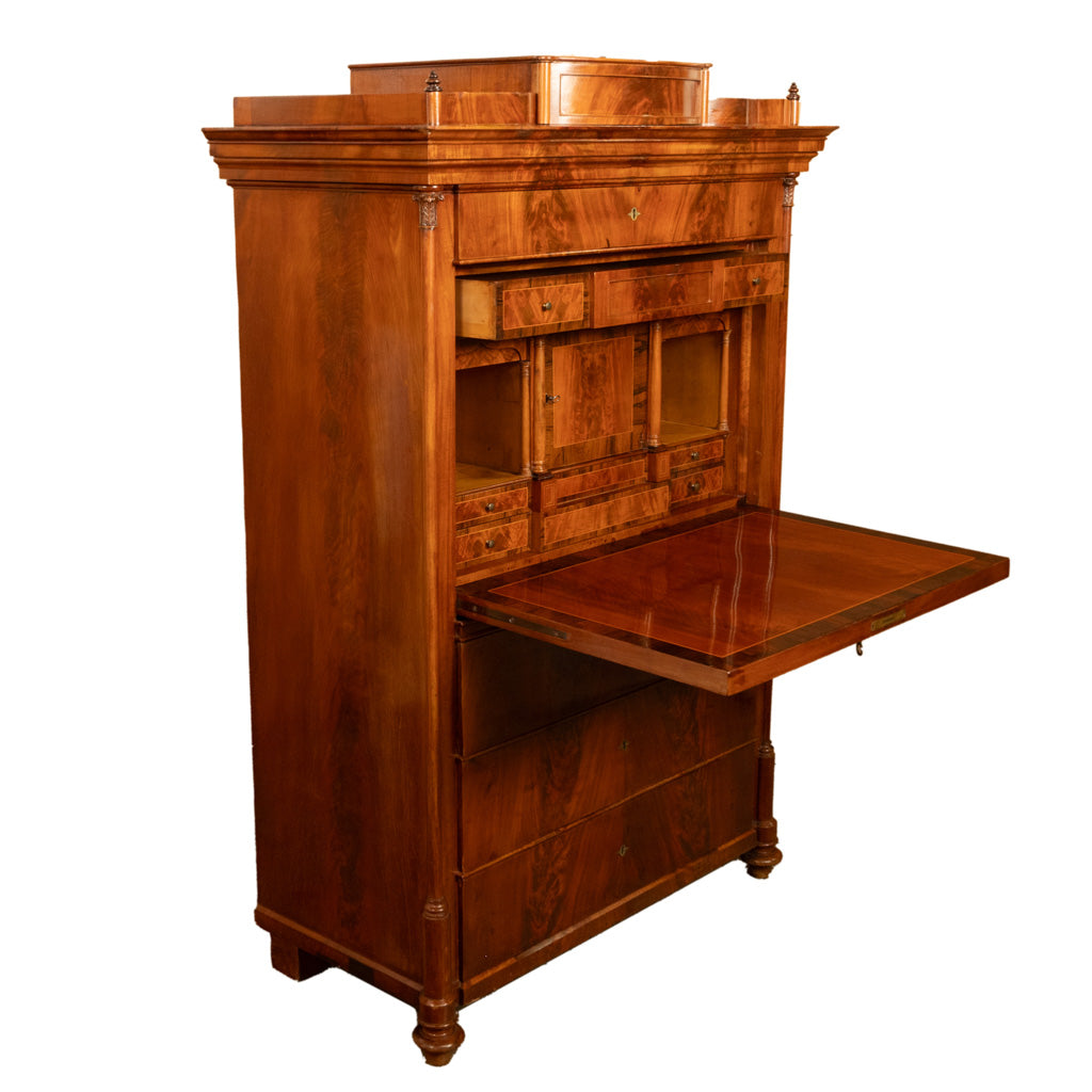 Antique Austrian Flame Mahogany Inlaid Rosewood Biedermeier Secretary Chest 1820