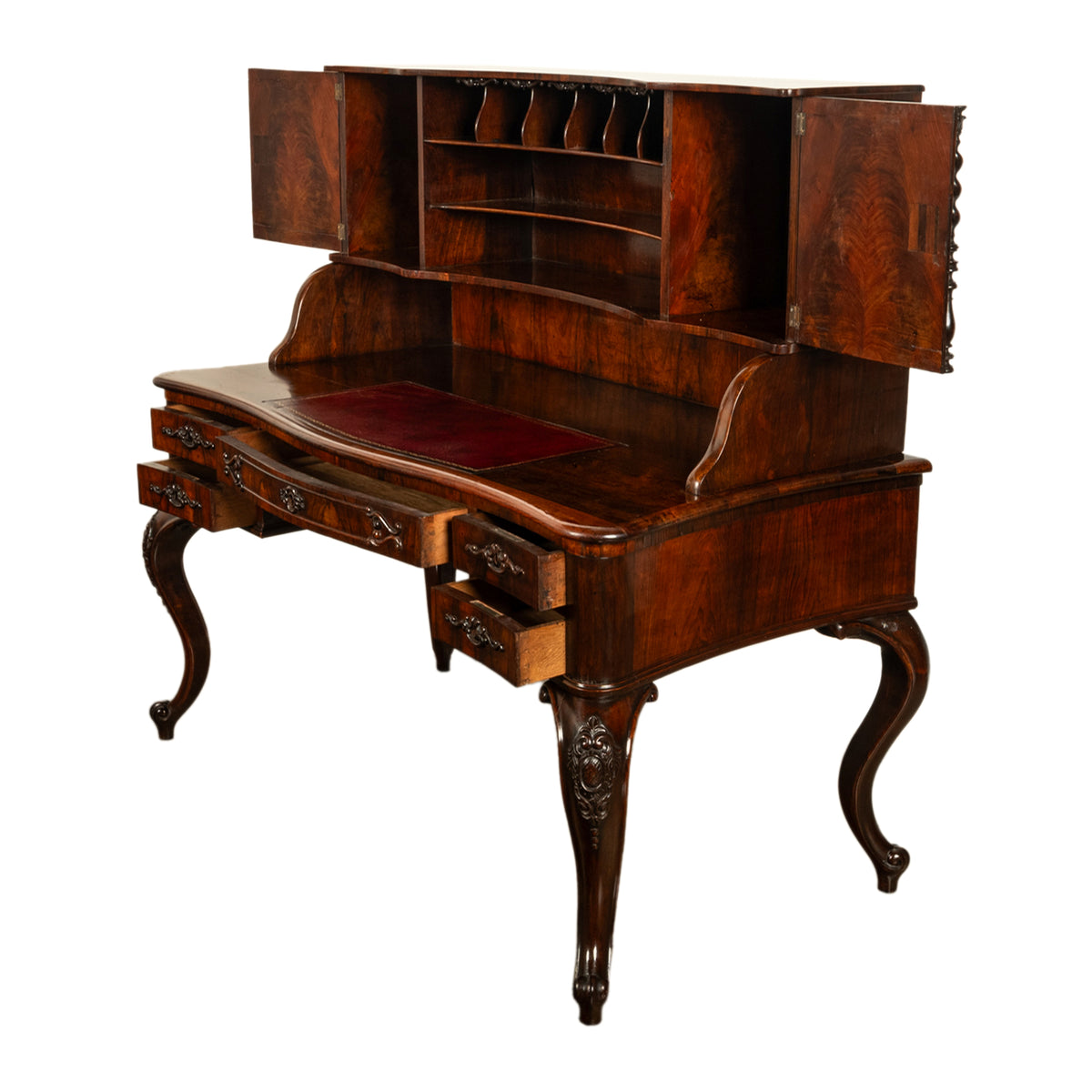 Antique French Carved Rosewood Louis Philippe Rococo Desk Bureau Writing Table Circa 1850