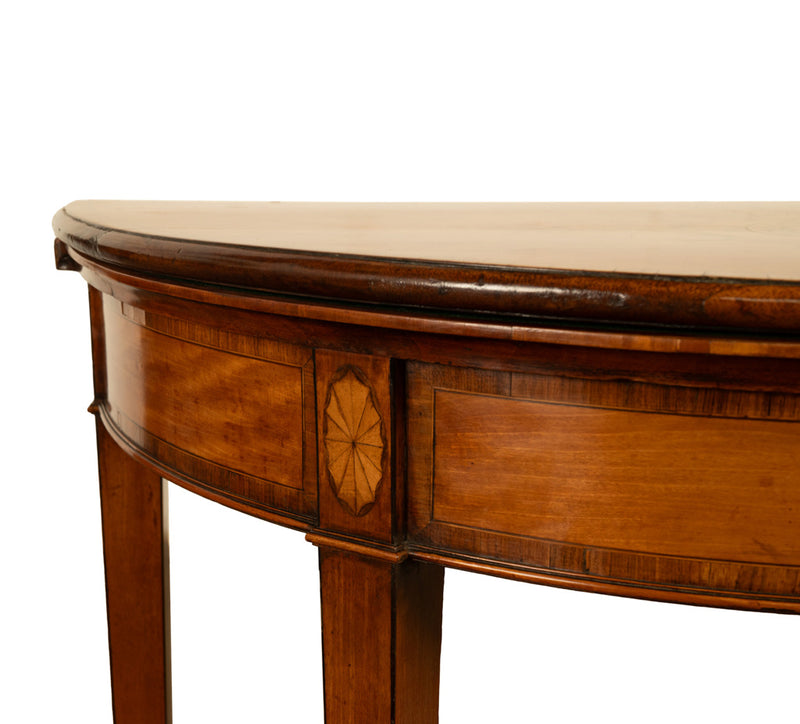 Antique Pair of Georgian Demi-lune Inlaid Mahogany & Stainwood Card Tables 1780 Ex-Christies