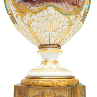 Pair Antique French Sevres Handpainted Gilded Ormolu Porcelain Urns signed 1890