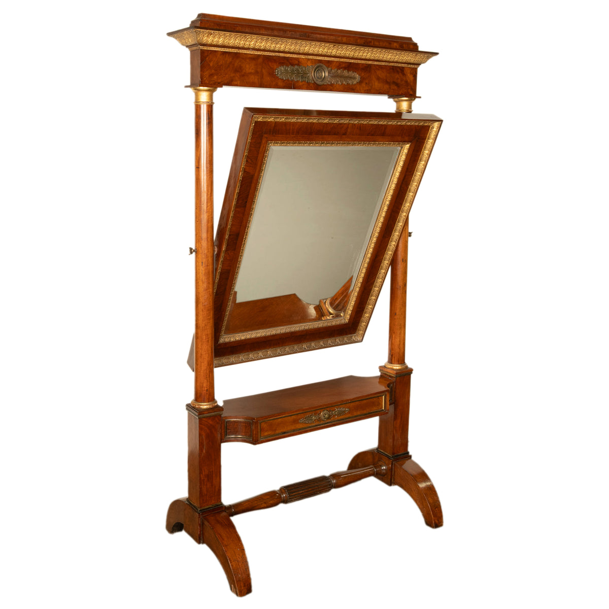 Fine Antique French Gilded Mahogany Ormolu Napoleonic Empire Cheval Mirror 1815