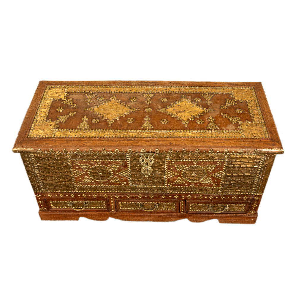 Antique 19thC Zanzibar Omani Teak & Brass Stud & Copper Clad Dowry Chest 1890