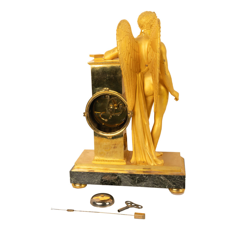 Antique French Gilt Bronze Empire Neoclassical Statue Clock by Rabiat Paris 1810