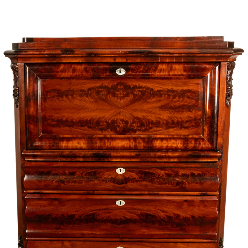 Antique Austrian Biedermeier Flame Mahogany Secretary Abattant Desk Chest 1870