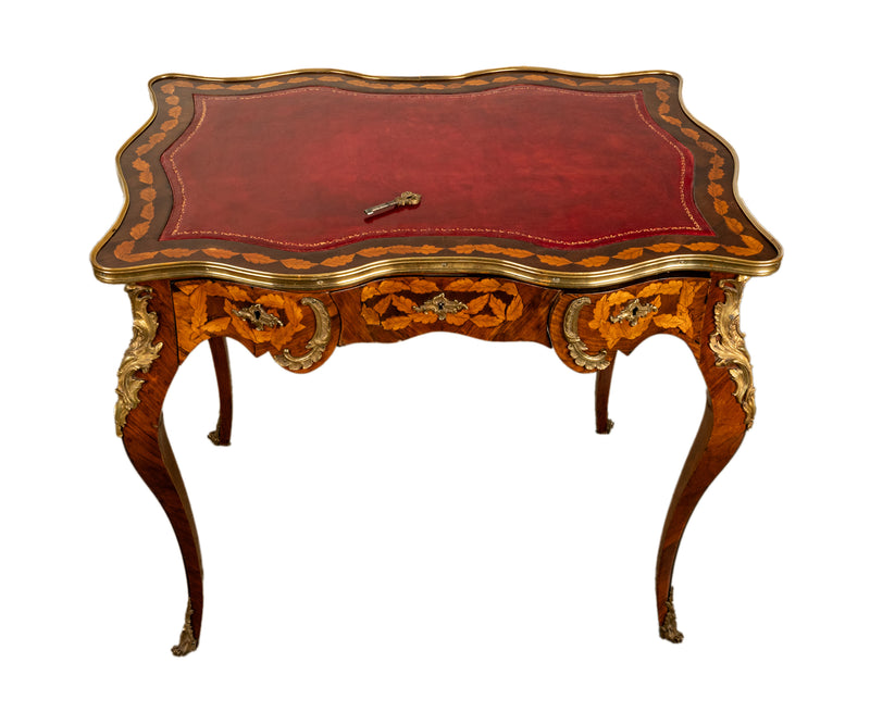 Antique French Louis XV Ormolu Rosewood Marquetry Partner's Writing Table Desk 1860
