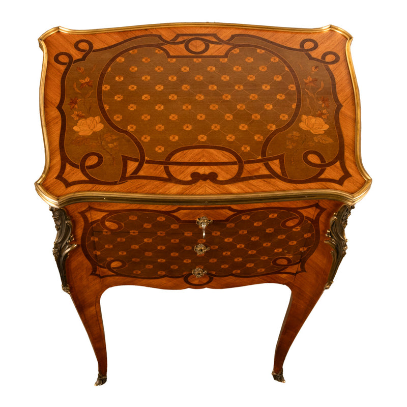Antique French Marquetry Ormolu Side Table 3 Drawer Cabinet Commode Paul Sormani