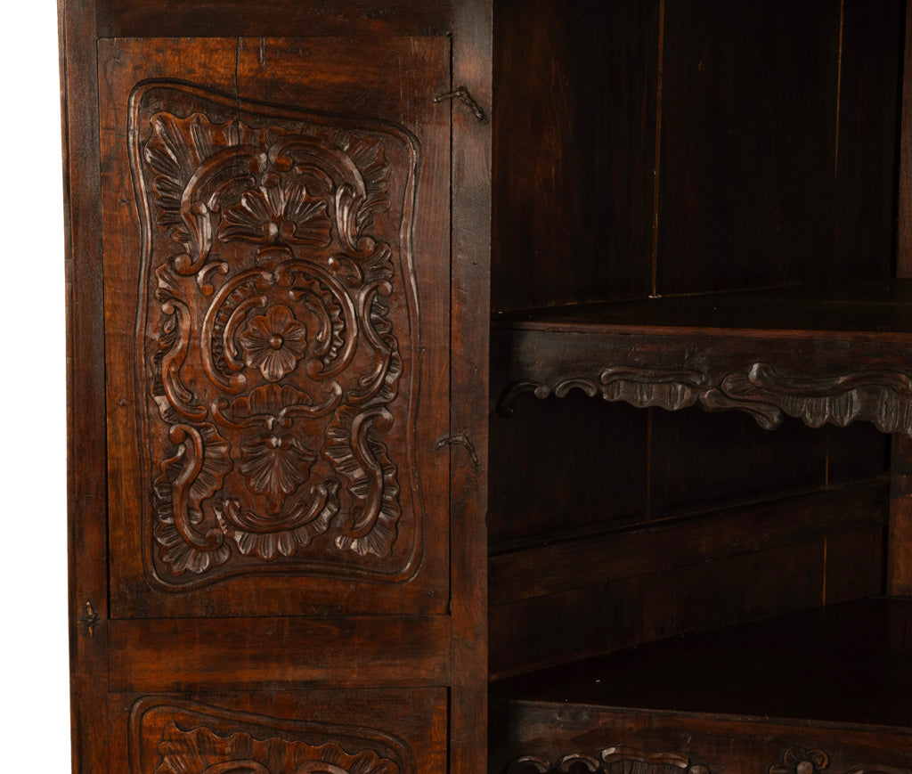 Antique 18th Century Carved Walnut Corner Cabinet Spainish Royal Coat of Arms