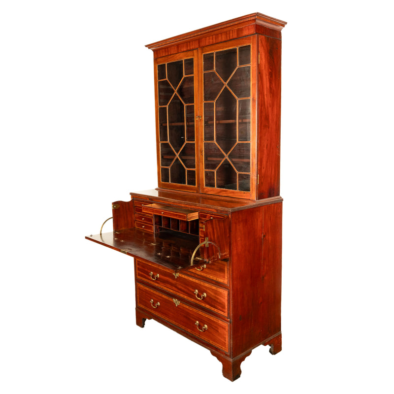 Antique Georgian Inlaid Mahogany Bureau Bookcase Butler's Secretary Desk 1780