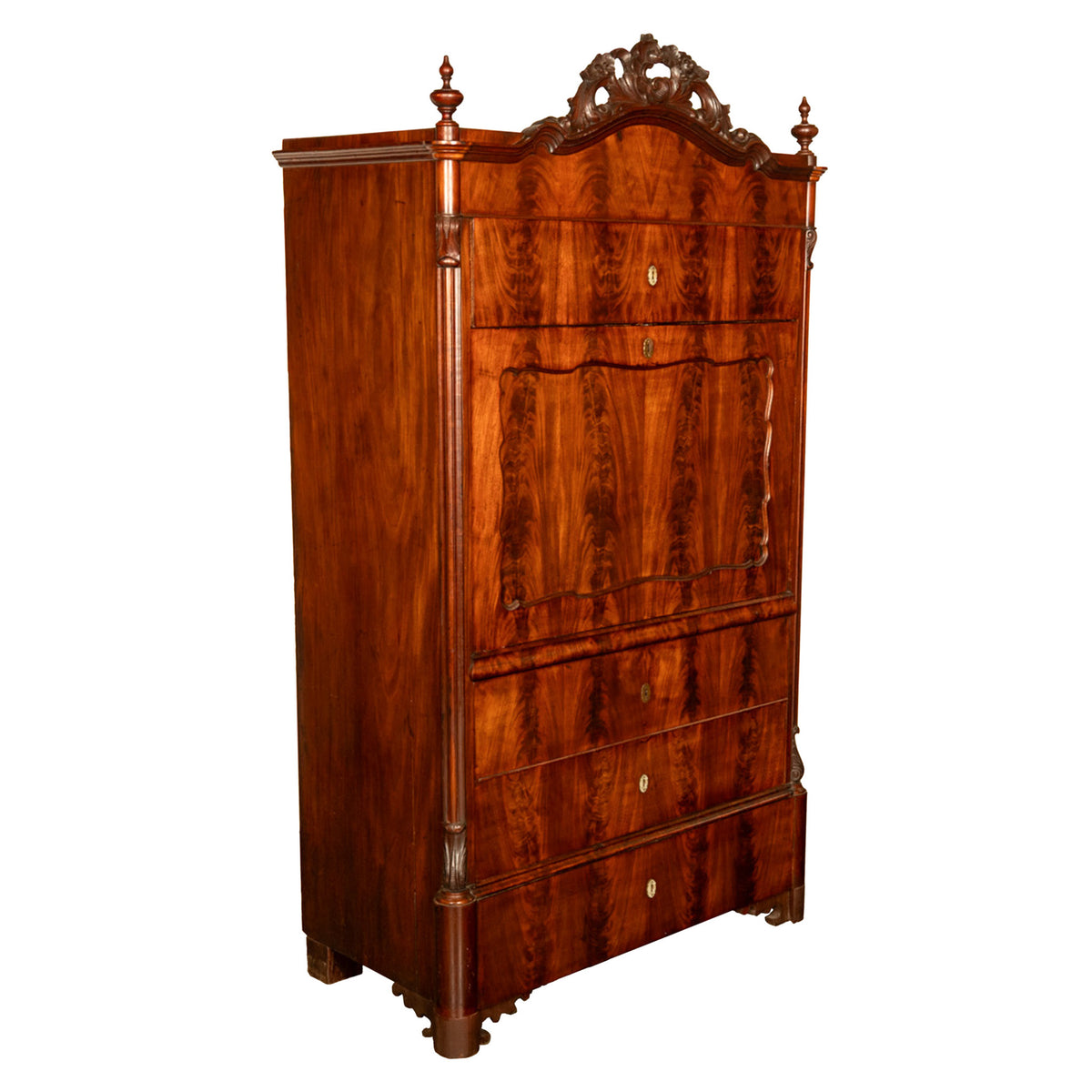 Antique Austrian Mahogany Maple Inlaid Biedermeier Secretary Chest Cabinet 1850