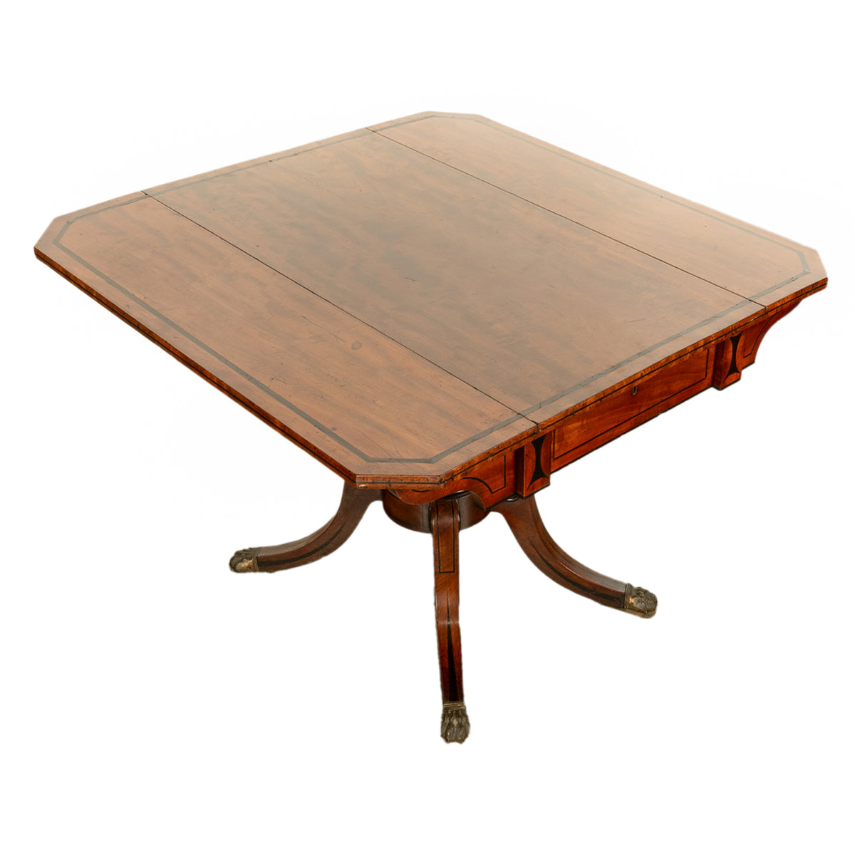 Antique Georgian Regency Inlaid Ebony Mahogany Pembroke Drop Leaf Pedestal Table 1810