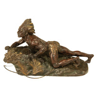 Antique French Art Deco Bronze Sculpture Native American Indian Hunter Scout by René-André Varnier, Circa 1920