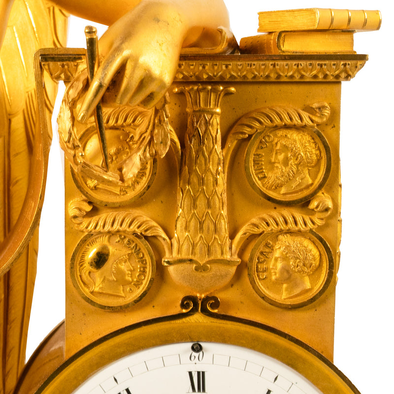 Antique French Gilt Bronze Empire Neoclassical Statue Clock by Rabiat Paris 1810