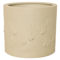 Antique Chinese Qing Biscuit Porcelain Scholar's Brush Pot Bitong Gold Fish 1850