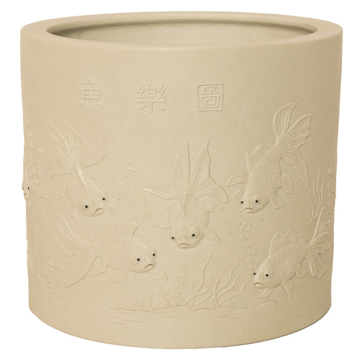 Antique Chinese Qing Biscuit Porcelain Scholar's Brush Pot Bitong Gold Fish 1850