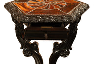 Antique Ceylonese Carved Rosewood Ebony Ivory Silver Specimen Inlaid Table 1850