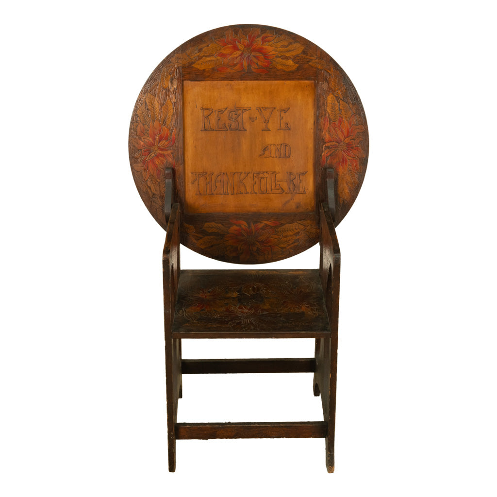 Antique Folk Art Poker Work Arts & Crafts Monks Bench Table Chair New York 1900