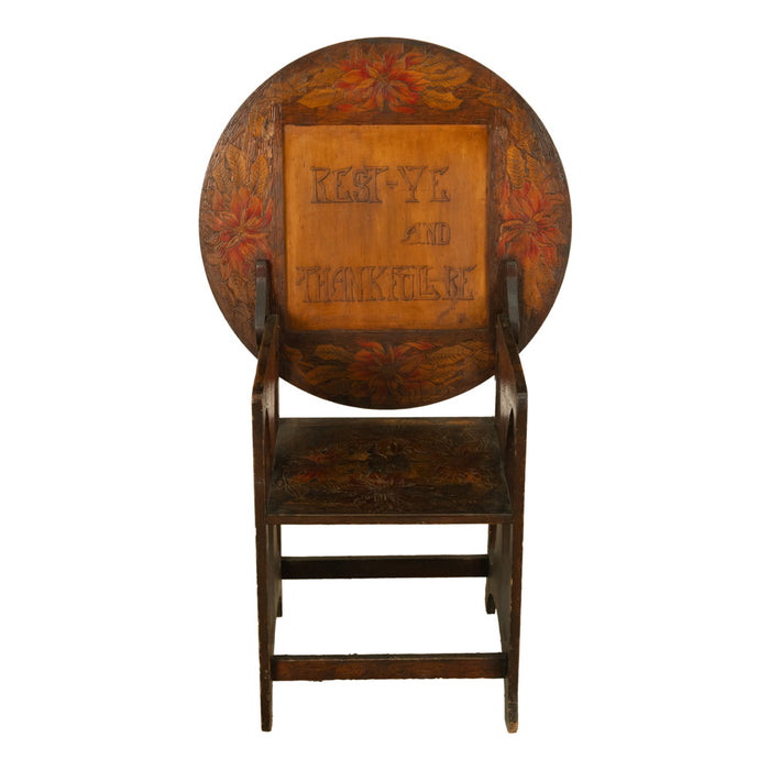 Antique Folk Art Poker Work Arts & Crafts Monks Bench Table Chair New York 1900