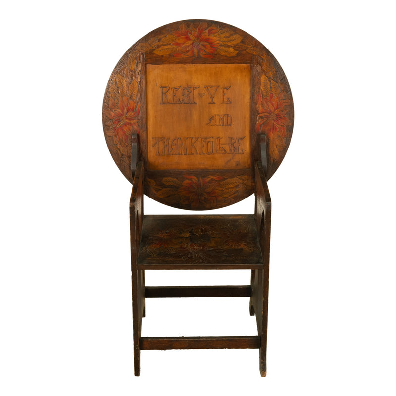 Antique Folk Art Poker Work Arts & Crafts Monks Bench Table Chair New York 1900