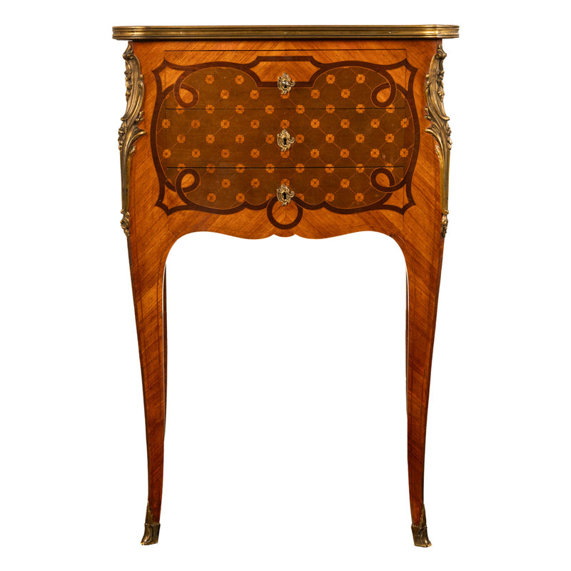 Antique French Marquetry Ormolu Side Table 3 Drawer Cabinet Commode Paul Sormani