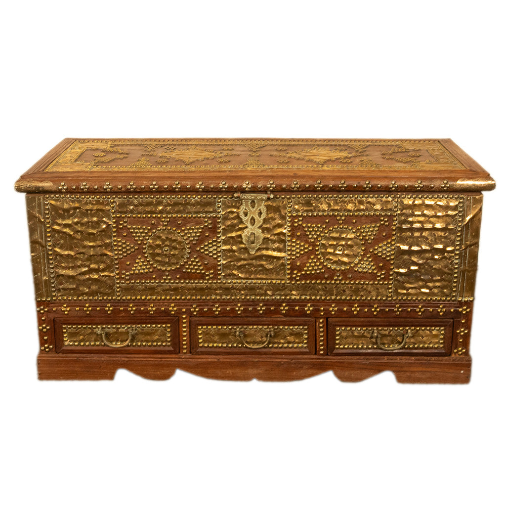 Antique 19thC Zanzibar Omani Teak & Brass Stud & Copper Clad Dowry Chest 1890