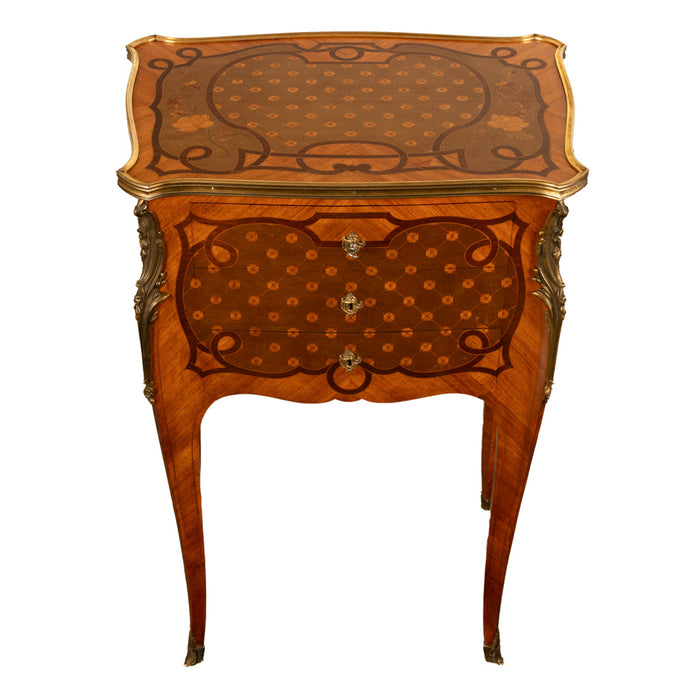 Antique French Marquetry Ormolu Side Table 3 Drawer Cabinet Commode Paul Sormani