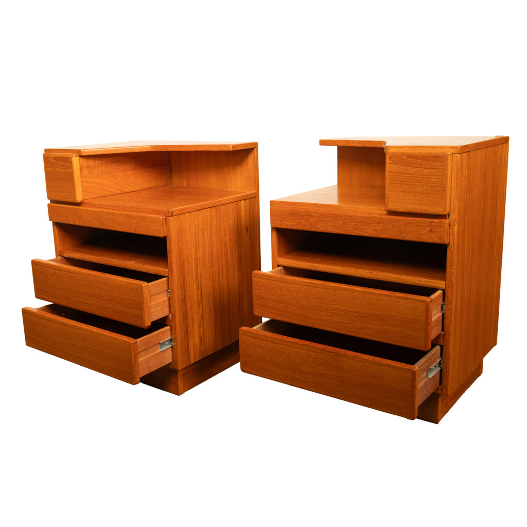Pair Mid Century Modern Danish Teak Nightstands Chest Drawers by