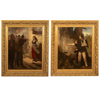 Pair French Franco-Prussian Historical Military War Propaganda Oil Paintings by Charles Louis Muller, 1870