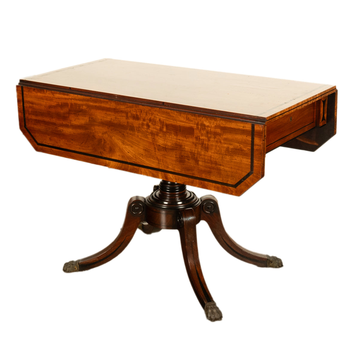 Antique Georgian Regency Inlaid Ebony Mahogany Pembroke Drop Leaf Pedestal Table 1810