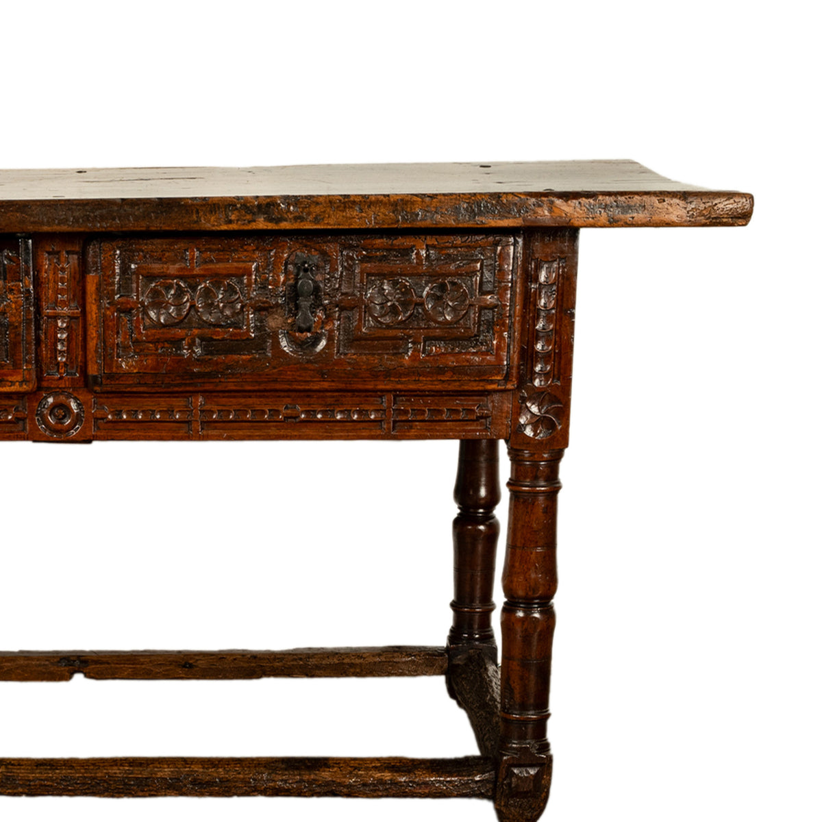 Antique 17th Century Spanish Baroque Carved Walnut Refectory Console Table 1650