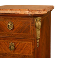 Pair Antique French Semainier Ormolu Inlaid Lingerie Marble Chests Dressers 1900