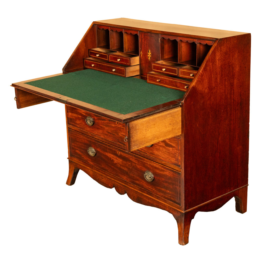Fine Antique Georgian Mahogany Sheraton Inlaid Secretary Desk Bureau Chest 1780
