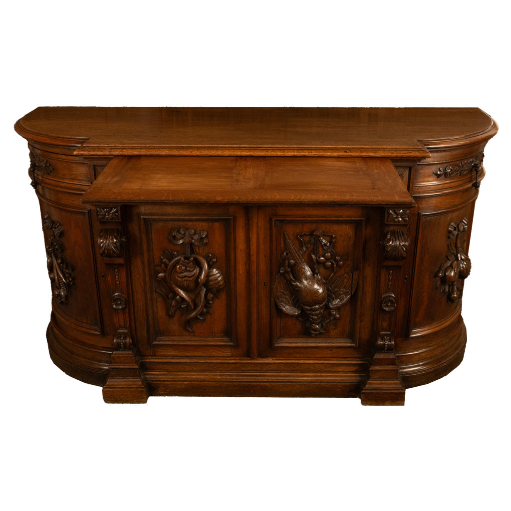 Antique 19thC French Black Forest Carved Oak Hunt Buffet Sideboard Bar 1870