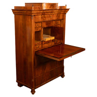 Antique Austrian Flame Mahogany Inlaid Rosewood Biedermeier Secretary Chest 1820