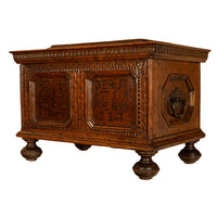 Antique Carved Walnut & Iron Coffer Chest Strong Guild Box Simmern Germany 1737