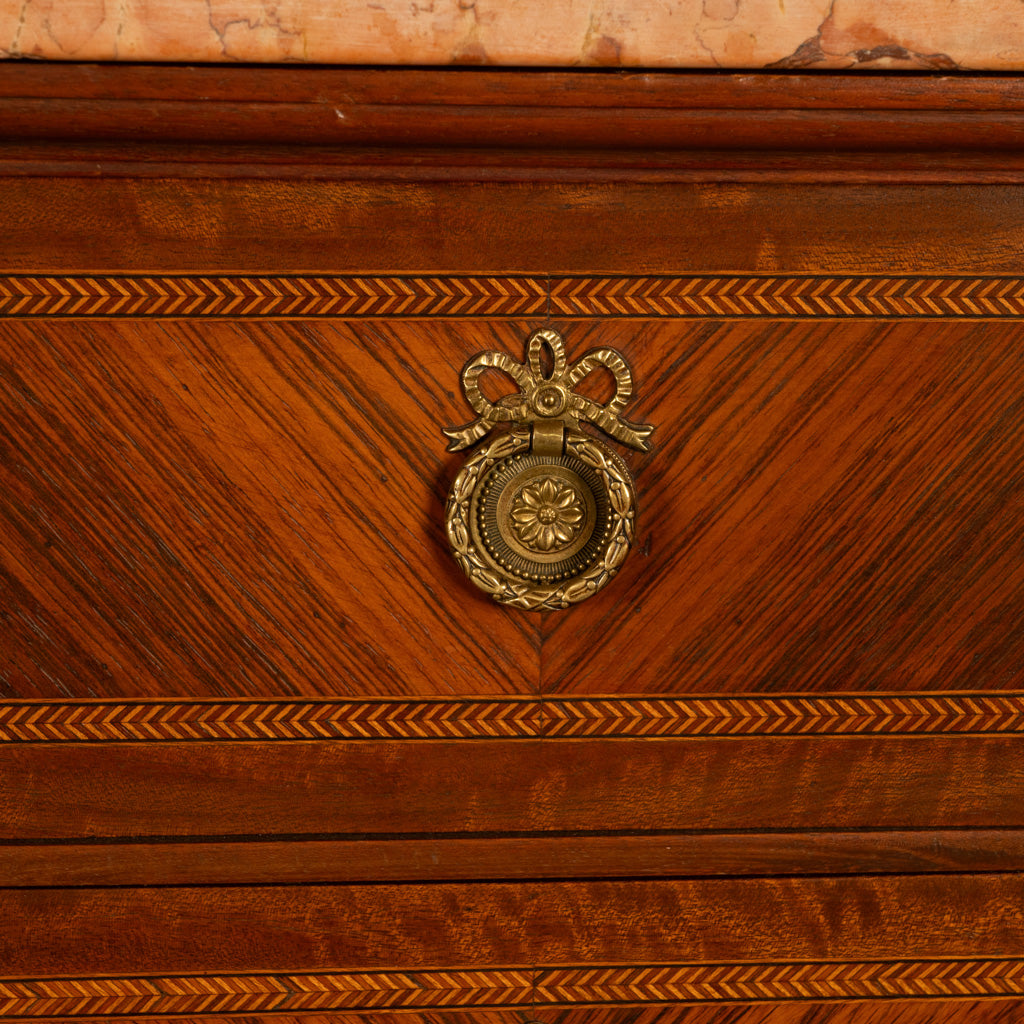 Pair Antique French Semainier Ormolu Inlaid Lingerie Marble Chests Dressers 1900