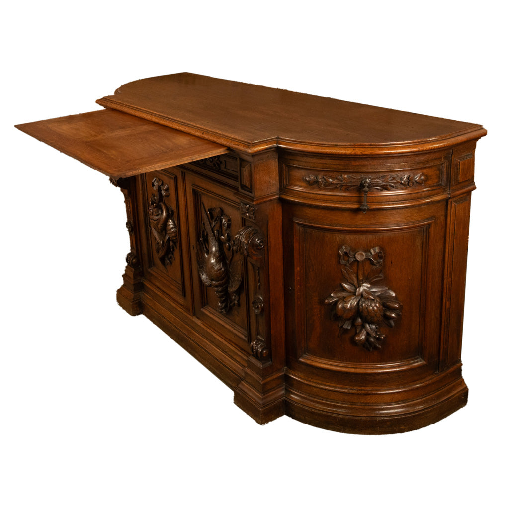 Antique 19thC French Black Forest Carved Oak Hunt Buffet Sideboard Bar 1870