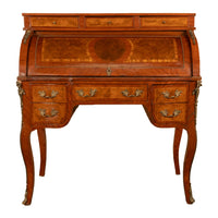 Antique French Louis XV Cylinder Marquetry & Ormolu Bureau Writing Desk 1880