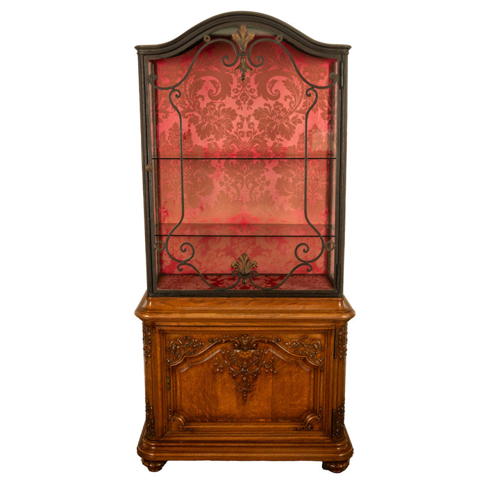 Antique French Louis VVI Carved Oak Iron & Glass Vitrine by Maison Soubrier 1900