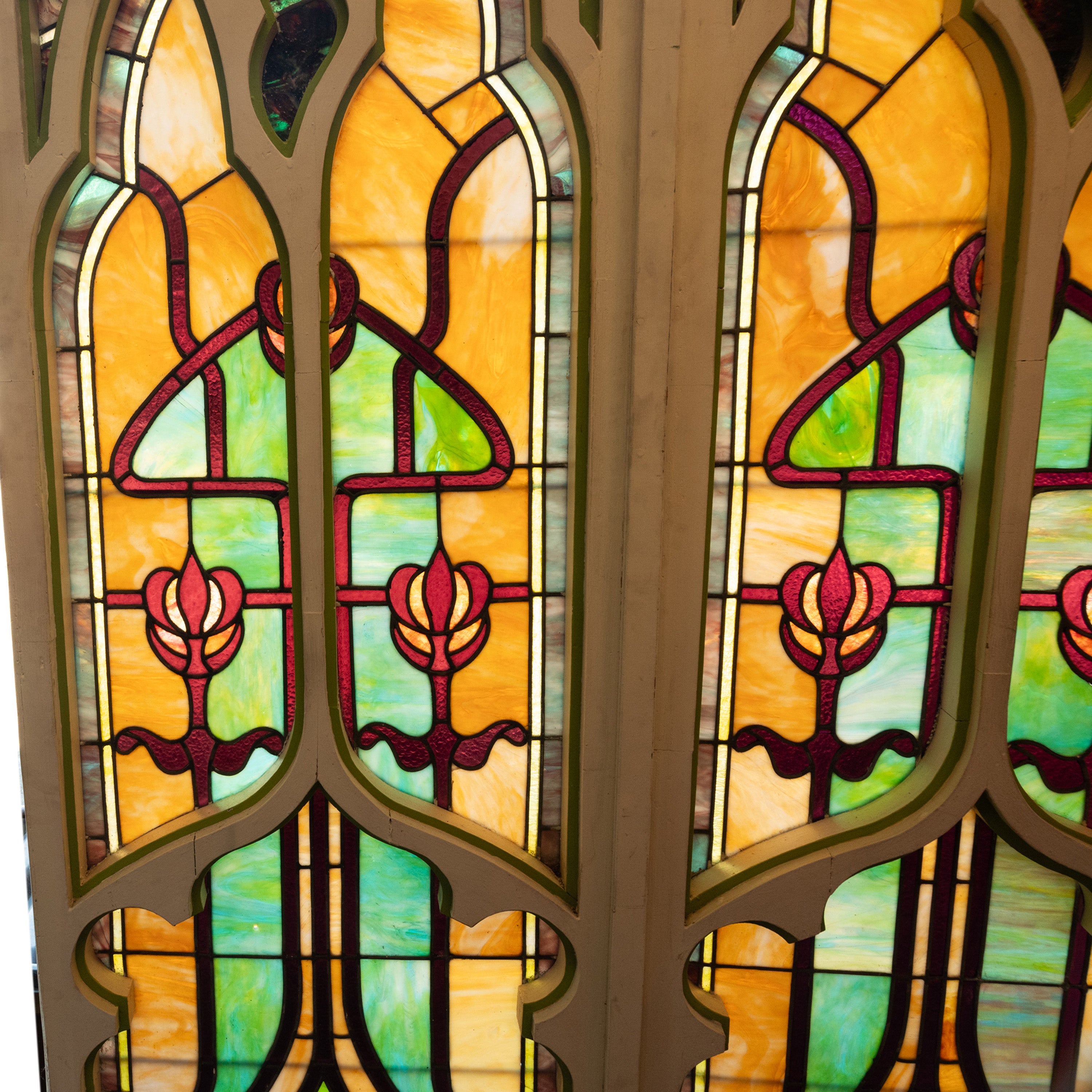 Pair Antique American Stained Glass Gothic Art Nouveau Doors