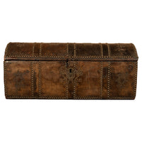 Antique 17th Century Italian Leather and Pine & Brass Stud Work Carriage Chest Trunk 1680