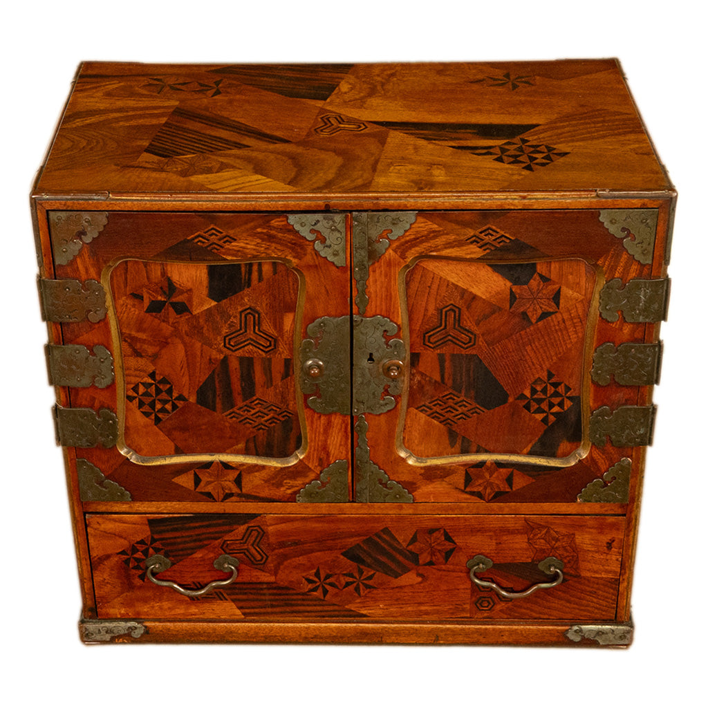 Antique Japanese Meiji Kodansu Tansu Marquetry Table Cabinet Jewelry Chest 1880