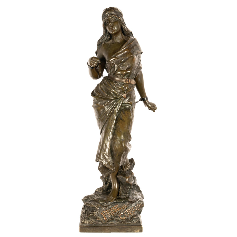 Antique French Art Nouveau Bronze Figure Statue Sculpture "Prise de Corsaire" Emmanuel Villanis 1900