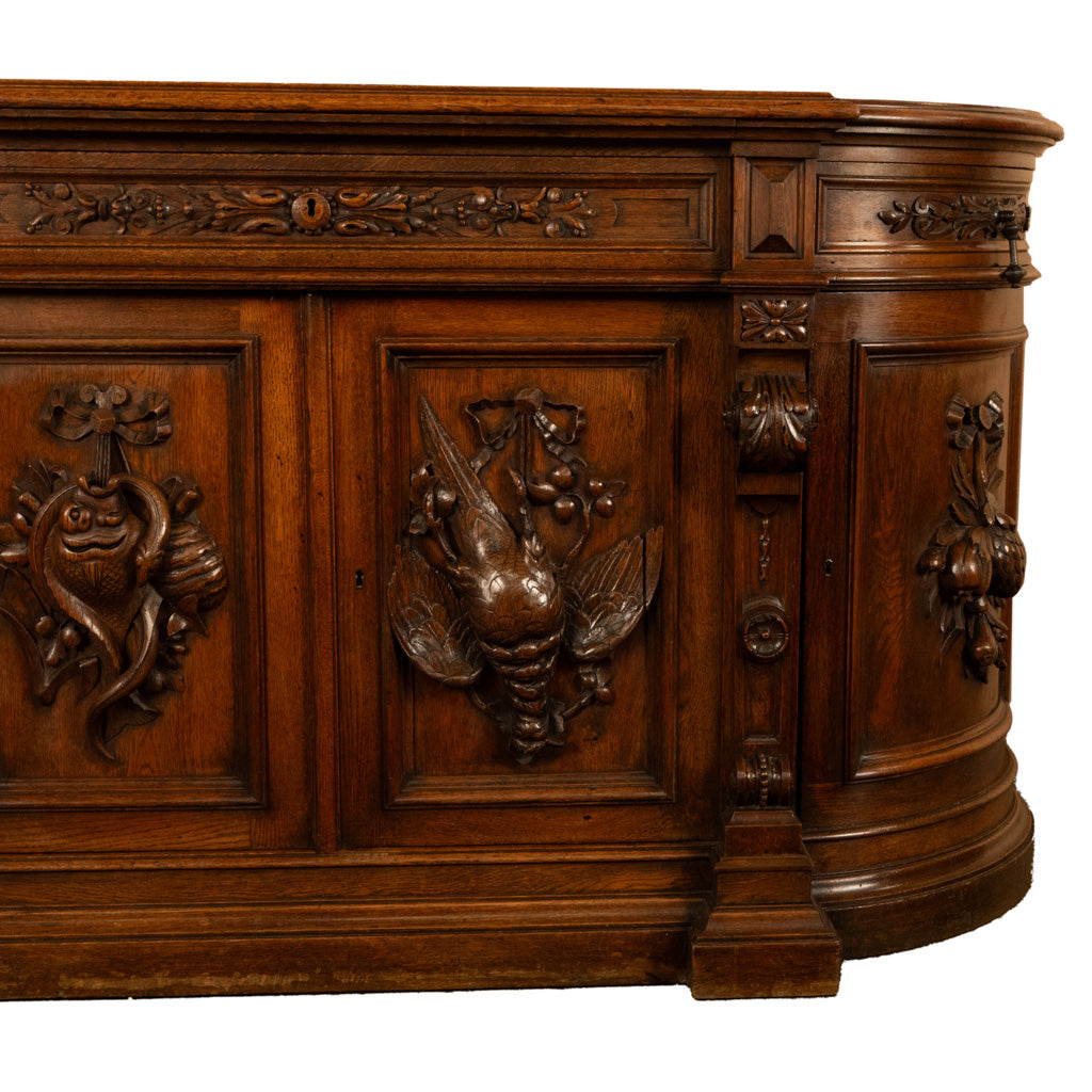 Antique 19thC French Black Forest Carved Oak Hunt Buffet Sideboard Bar 1870