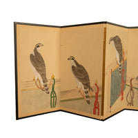 Pair Antique Japanese Edo Falcon Hawk Birds of Prey Takagari Screens 1880