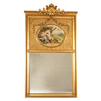 Large 6ft+ Antique Louis XV French Gilded Hand-Painted Trumeau Wall Mirror 1860